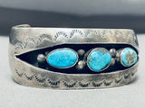 Fabulous Vintage Native American Navajo 3 Kingman Turquoise Sterling Silver Shadowbox Bracelet-Nativo Arts