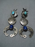 Fabulous Vintage Navajo Native American Sterling Silver Turquoise Earrings-Nativo Arts