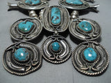 Best Vintage Native American Navajo Rare Turquoise Sterling Silver Squash Blossom Necklace-Nativo Arts