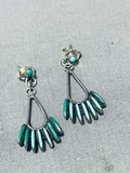 Important Very Old Vintage Native American Zuni Cerrillos Turquoise Sterling Silver Earrings-Nativo Arts