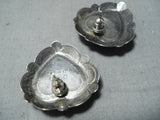 Intricate Vintage Native American Navajo Turquoise Heart Sterling Silver Earrings-Nativo Arts