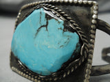 Important Blue Diamond Turquoise Vintage Native American Navajo Sterling Silver Bracelet Old-Nativo Arts