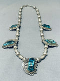 Striking Vintage Native American Navajo Aqua Mountain Turquoise Sterling Silver Necklace-Nativo Arts