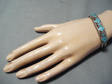 Spectacular Vintage Native American Zuni Blue Gem Turquoise Inlay Sterling Silver Bracelet-Nativo Arts