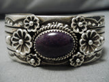 Thick And Heavy!! Vintage Native American Navajo Domed Sugulite Sterling Silver Bracelet Old-Nativo Arts