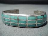 Native American Sensational Vintage Zuni Blue Gem Turquoise Sterling Silver Bracelet Old-Nativo Arts