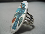 Important Harlan Coonsis Blue Turquoise Blujay Sterling Silver Native American Zuni Ring-Nativo Arts
