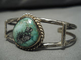 Impressive Vintage Native American Navajo Green Turquoise Sterling Silver Bracelet Old-Nativo Arts