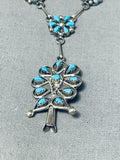 Tree Of Life Vintage Native American Zuni Turquoise Sterling Silver Necklace Earrings Set-Nativo Arts