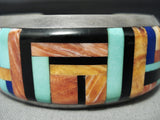 Thicker Signed Vintage Native American Navajo Turquoise Shell Inlaid Sterling Silver Bracelet-Nativo Arts