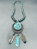 Native American Important Francisco Gomez Vintage Hand Carved Turquoise Sterling Silver Necklace-Nativo Arts