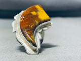 Unique Native American Navajo Signed Agate Cla Sterling Silver Large Ring-Nativo Arts