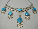 Fabulous Vintage Native American Navajo Turquoise Dangling Sterling Silver Necklace Old-Nativo Arts