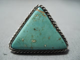 Unique Vintage Native American Navajo Green Turquoise Triangle Sterling Silver Ring Old-Nativo Arts