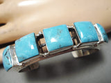 Dynamic Vintage Native American Navajo Blue Diamond Turquoise Sterling Silver Bracelet Old-Nativo Arts