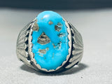 Amazing Vintage Native American Zuni Blue Gem Turquoise Sterling Silver Ring-Nativo Arts
