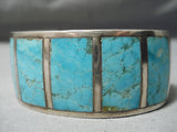Very Rare Vintage 1981 Native American Navajo #8 Turquoise Sterling Silver Inlay Bracelet-Nativo Arts