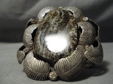 Statement Vintage Native American Navajo Green Turquoise Sterling Silver Leaf Bracelet Old-Nativo Arts