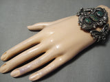 Gigantic Vintage Native American Navajo Royston Turquoise Sterling Silver Leaf Bracelet-Nativo Arts