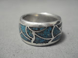 Thick Vintage Native American Navajo Turquoise Floral Sterling Silver Ring Old-Nativo Arts