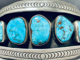 Signed Wide Vintage Native American Navajo Turquoise Sterling Silver Shadow Bracelet-Nativo Arts