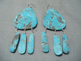 Native American Incredible Santo Domingo Old Kingman Turquoise Sterling Silver Earrings-Nativo Arts