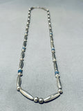 Rare Vintage Native American Navajo Lapis Tubule Sterling Silver Necklace-Nativo Arts