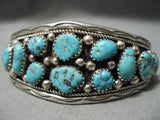 Incredible Vintage Native American Navajo Chunky Turquoise Sterling Silver Bracelet Old-Nativo Arts