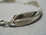 Detailed Vintage Navajo Sterling Silver Feathers Bracelet Native American Old-Nativo Arts