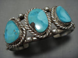 Amazing Vintage Native American Navajo Pilot Mntn Turquoise Sterling Silver Bracelet Old Cuff-Nativo Arts