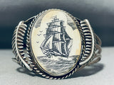 Native American Completely Hand Carved Vintage Navajo Sterling Silver Bracelet-Nativo Arts