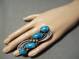 One Of The Biggest Native American Navajo Carico Lake Turquoise Sterling Silver Ring-Nativo Arts