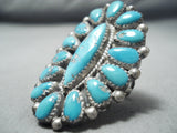 Justin Wilson Vintage Native American Navajo Blue Gem Turquoise Sterling Silver Ring Old-Nativo Arts