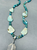Iconic Native American Navajo Old Kingman Royston Turquoise Sterling Silver Feather Necklace-Nativo Arts