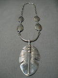 Detailed Feather Navajo Vintage Sterling Silver Native American Necklace-Nativo Arts