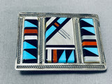 Dynamic Vintage Native American Zuni Turquoise Sterling Silver Buckle Signed A. Mahooty-Nativo Arts