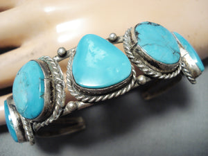 Tremendous Vintage Native American Navajo Blue Diamond Turquoise Sterling Silver Bracelet Old-Nativo Arts