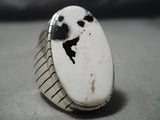 Spectacular Vintage Native American Navajo White Buffalo Turquoise Sterling Silver Ring-Nativo Arts