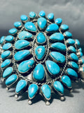 Museum Quality Vintage Native American Navajo Outside Signed Turquoise Sterling Silver Bracelet-Nativo Arts