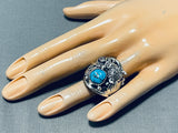 Astonishing Native American Navajo Kingman Turquoise Sterling Silver Buffalo Ring-Nativo Arts