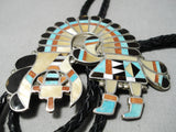 Museum Vintage Native American Zuni Turquoise Sterling Silver Turquoise Bolo Tie Inlay-Nativo Arts