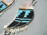 Astonishing Vintage Native American Zuni Turquoise Sterling Silver Necklace & Earring Set Old-Nativo Arts