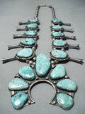 One Of Biggest Vintage Native American Navajo Turquoise Sterling Silver Squash Blossom Necklace-Nativo Arts