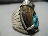 So Heavy!! Vintage Men's Navajo Turquoise Sterling Silver Native American Ring-Nativo Arts