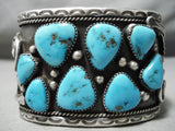 Big Old Men's Vintage Native American Navajo Turquoise Sterling Silver Leaf Bracelet-Nativo Arts