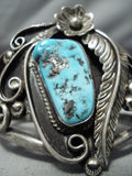 Important Clark Vintage Native American Navajo Turquoise Leaf Sterling Silver Bracelet Old-Nativo Arts