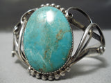 Huge Vintage Native American Navajo Domed Royston Turquoise Sterling Silver Swirl Bracelet Old-Nativo Arts