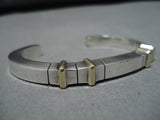 Native American Heavy And Thick!! Vintage Sterling Silver 14k Gold Bracelet Cuff-Nativo Arts