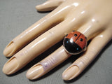 Huge Fat Native American Navajo Ladybug Turquoise Sterling Silver Coral Ring-Nativo Arts