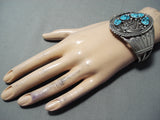 Magnificent Vintage Native American Navajo Kingman Turquoise Sterling Silver Bracelet Old-Nativo Arts